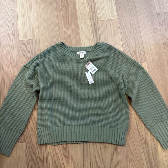 Jessica Simpson Sweaters - Jessica Simpson Olive Green Waffle-Knit Crewneck Sweater